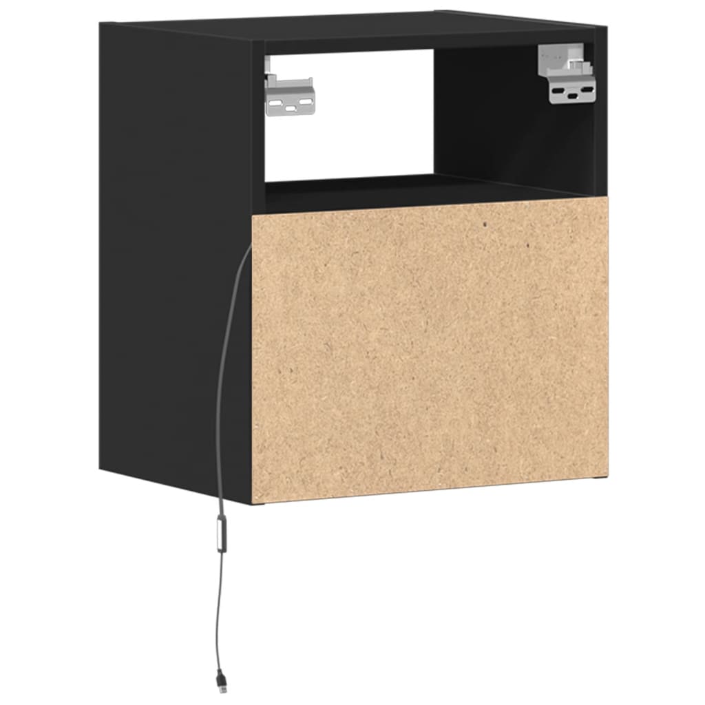 Wall-mounted Bedside Cabinet with LED Lights Black