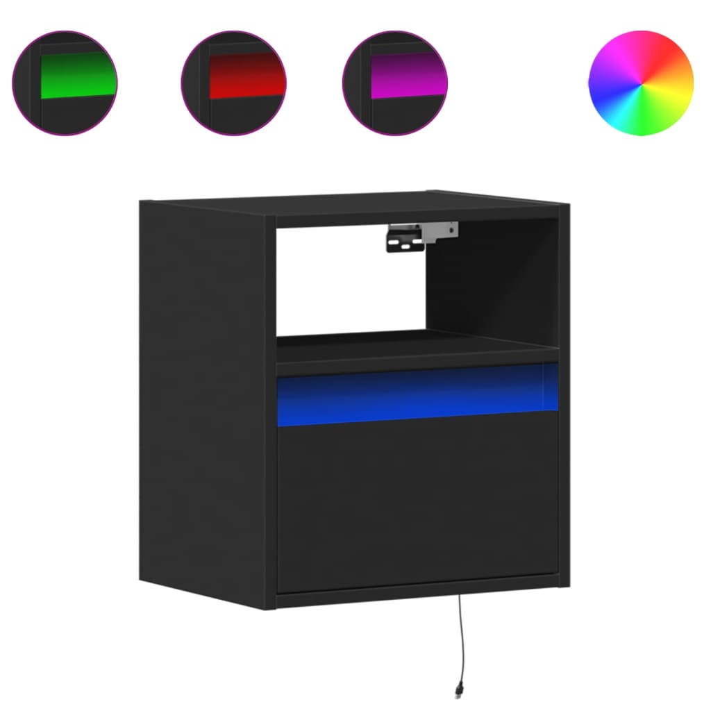 Wall-mounted Bedside Cabinets with LED Lights 2 pcs Black