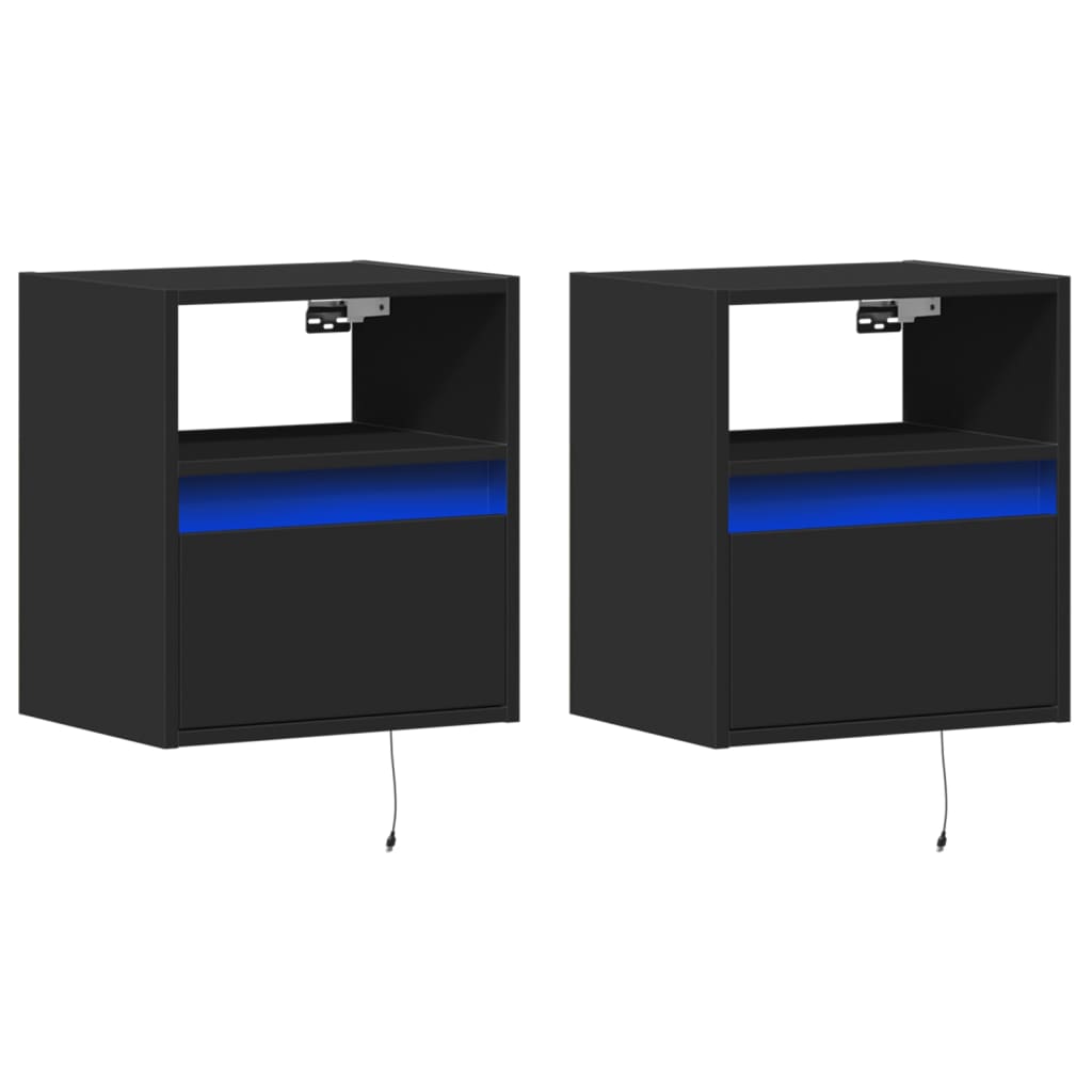 Wall-mounted Bedside Cabinets with LED Lights 2 pcs Black