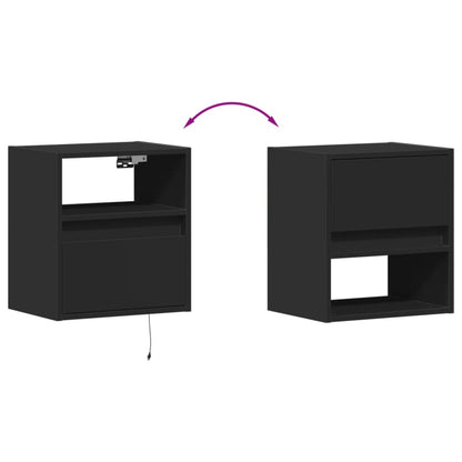 Wall-mounted Bedside Cabinets with LED Lights 2 pcs Black