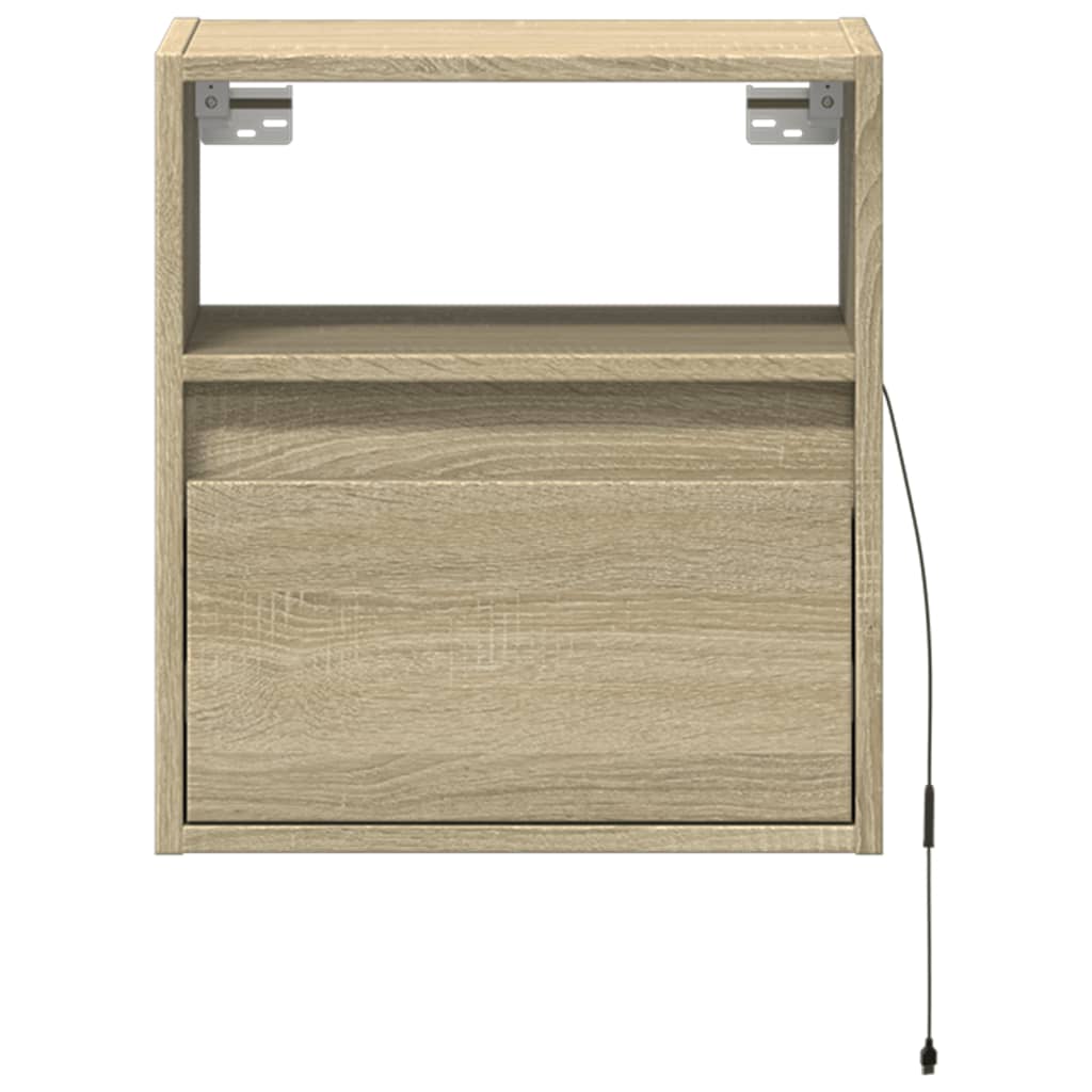 Wall-mounted Bedside Cabinet with LED Lights Sonoma Oak