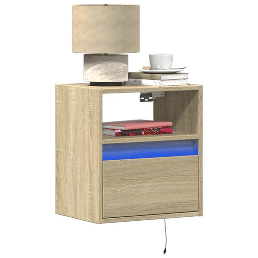 Wall-mounted Bedside Cabinets with LED Lights 2 pcs Sonoma Oak