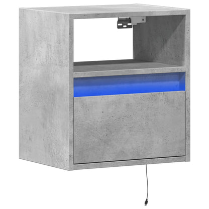 Wall-mounted Bedside Cabinet with LED Lights Concrete Grey