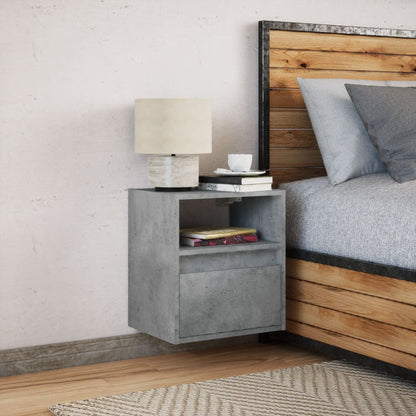 Wall-mounted Bedside Cabinet with LED Lights Concrete Grey