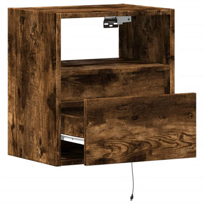 Wall-mounted Bedside Cabinet with LED Lights Smoked Oak