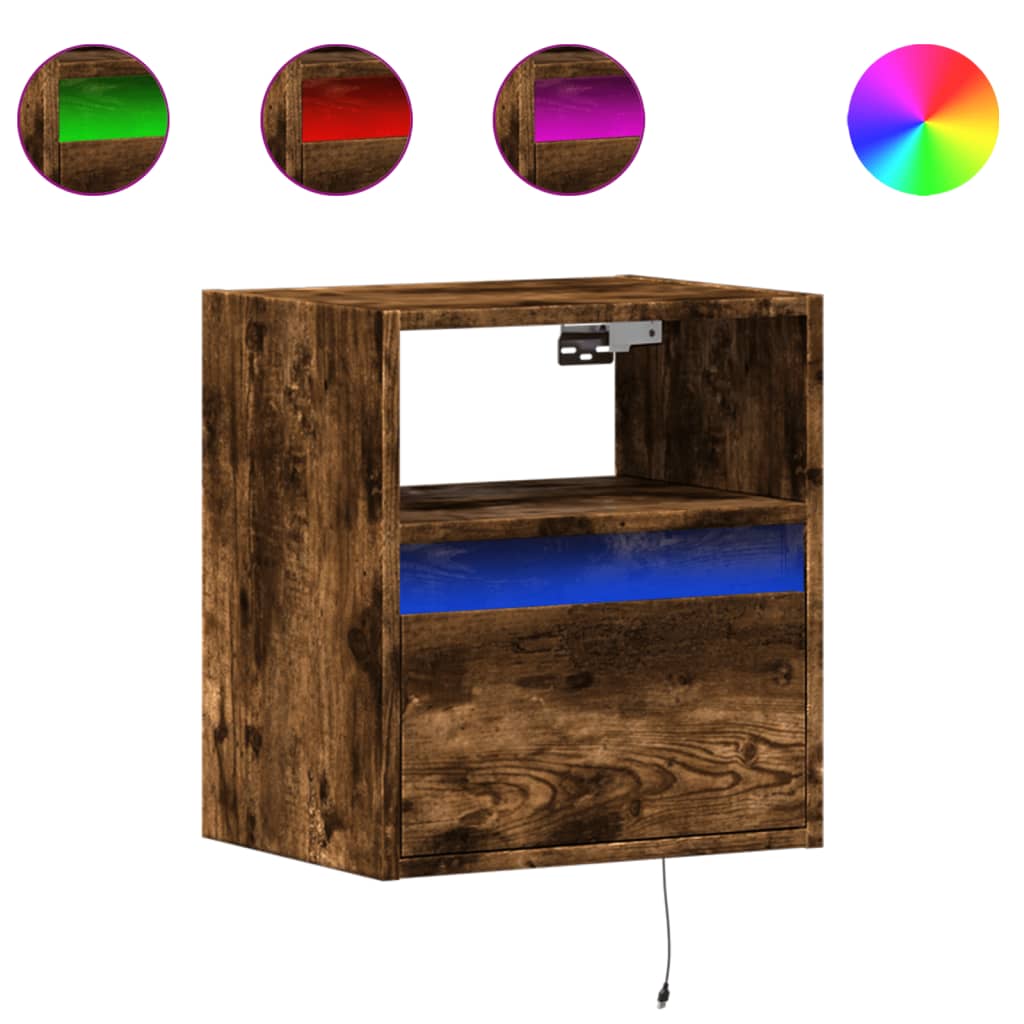 Wall-mounted Bedside Cabinets with LED Lights 2 pcs Smoked Oak