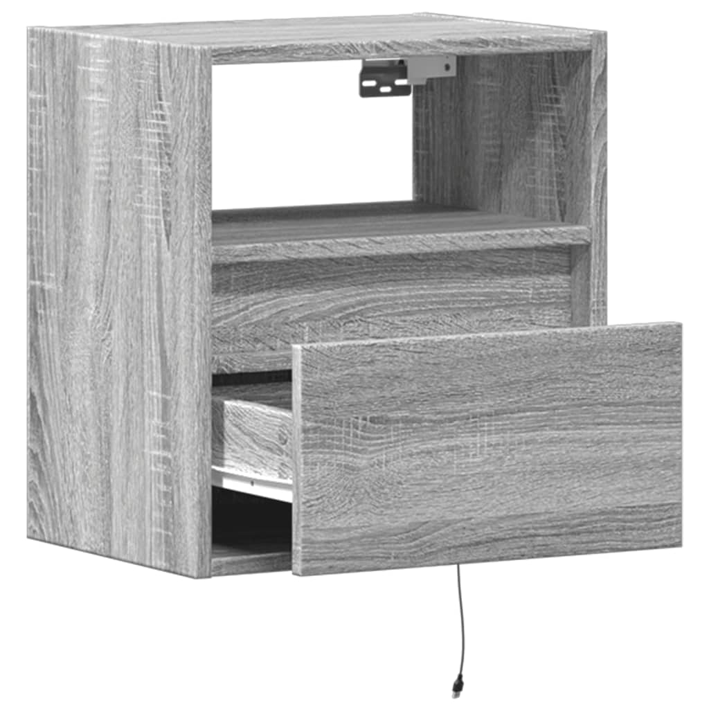 Wall-mounted Bedside Cabinet with LED Lights Grey Sonoma