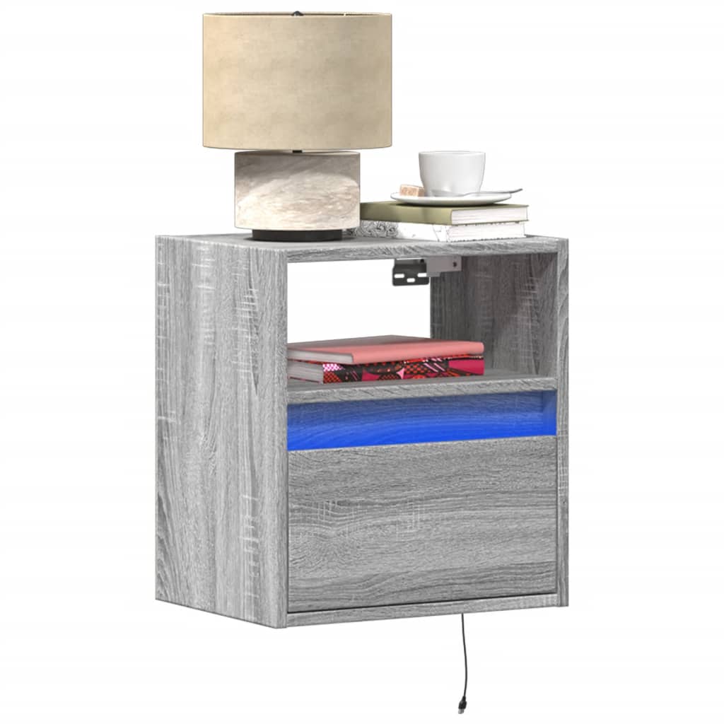 Wall-mounted Bedside Cabinet with LED Lights Grey Sonoma