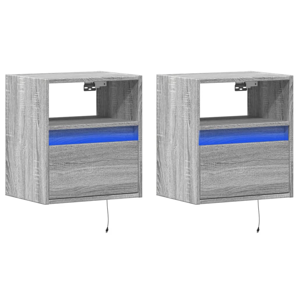 Wall-mounted Bedside Cabinets with LED Lights 2 pcs Grey Sonoma