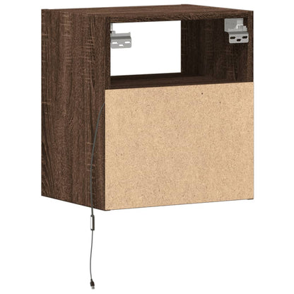 Wall-mounted Bedside Cabinet with LED Lights Brown Oak