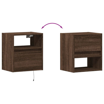 Wall-mounted Bedside Cabinets with LED Lights 2 pcs Brown Oak