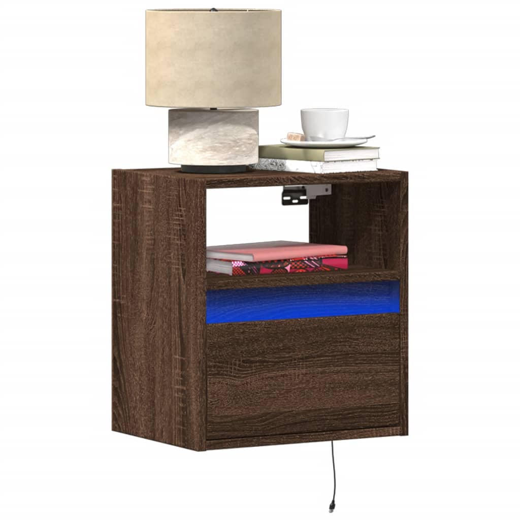 Wall-mounted Bedside Cabinets with LED Lights 2 pcs Brown Oak