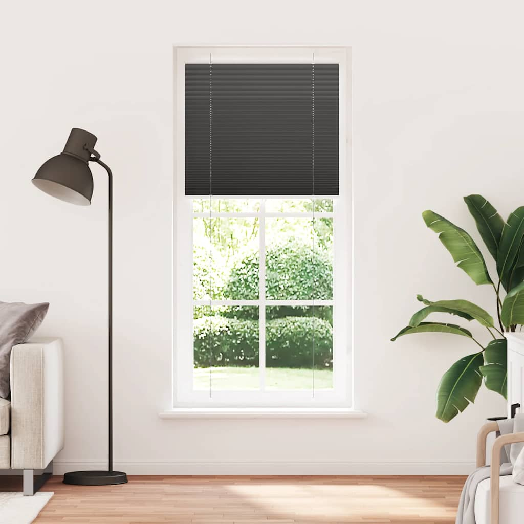 Pleated Blind Black 90x200 cm Fabric Width 89.4 cm Polyester