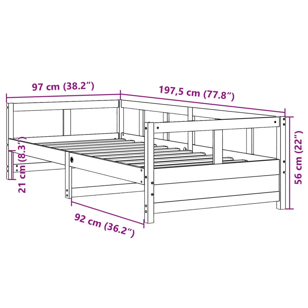 Daybed without Mattress Natural 90x190 cm Single Solid Wood Pine