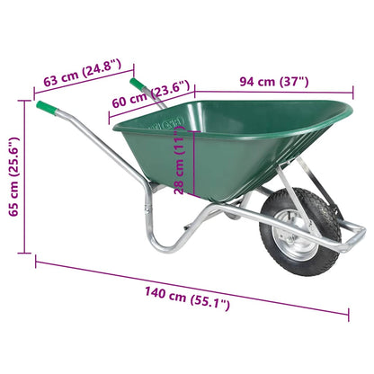 Wheelbarrow Green 90 L 150 kg Galvanised Steel and Plastic