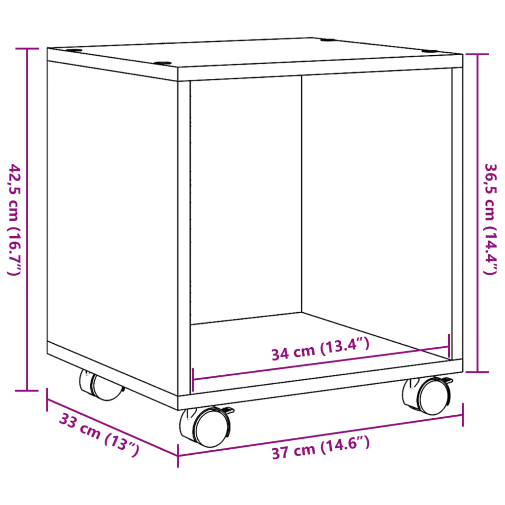 vidaXL Rolling Cabinet White 37x33x42.5 cm Engineered Wood