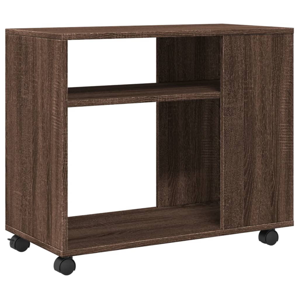 Side Table with Wheels Brown Oak 70x35x60 cm Engineered Wood