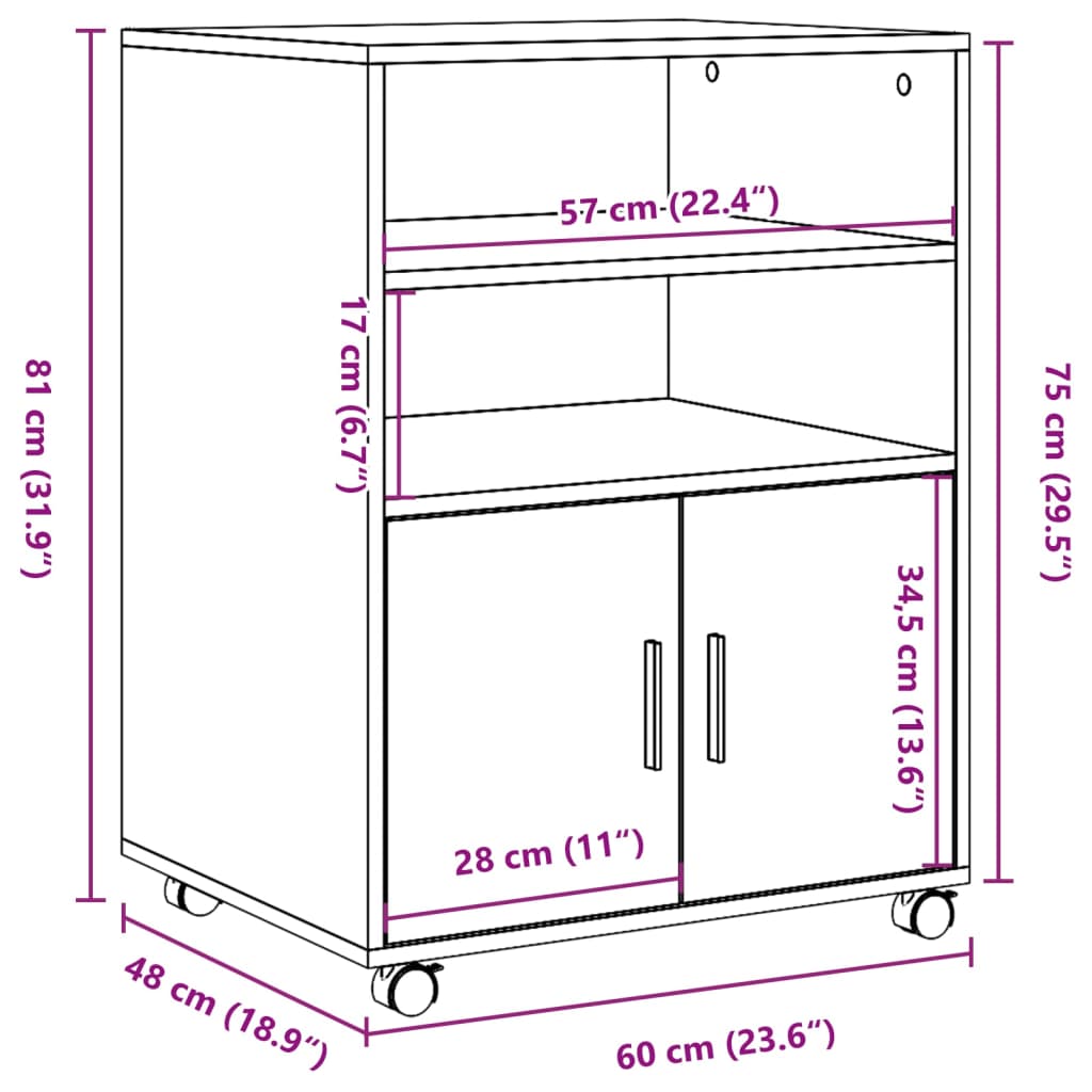 Rolling Cabinet White 60x48x81 cm Engineered Wood