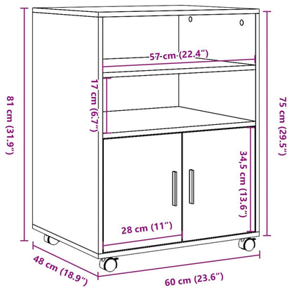 Rolling Cabinet White 60x48x81 cm Engineered Wood