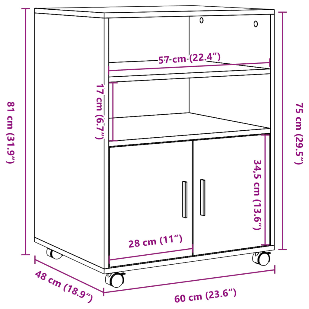 Rolling Cabinet Black 60x48x81 cm Engineered Wood