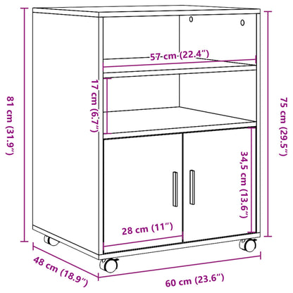 Rolling Cabinet Black 60x48x81 cm Engineered Wood