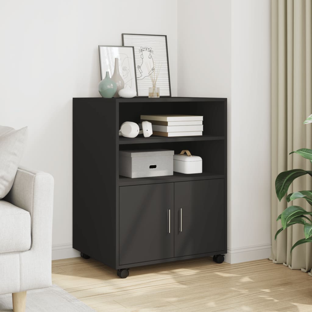 Rolling Cabinet Black 60x48x81 cm Engineered Wood