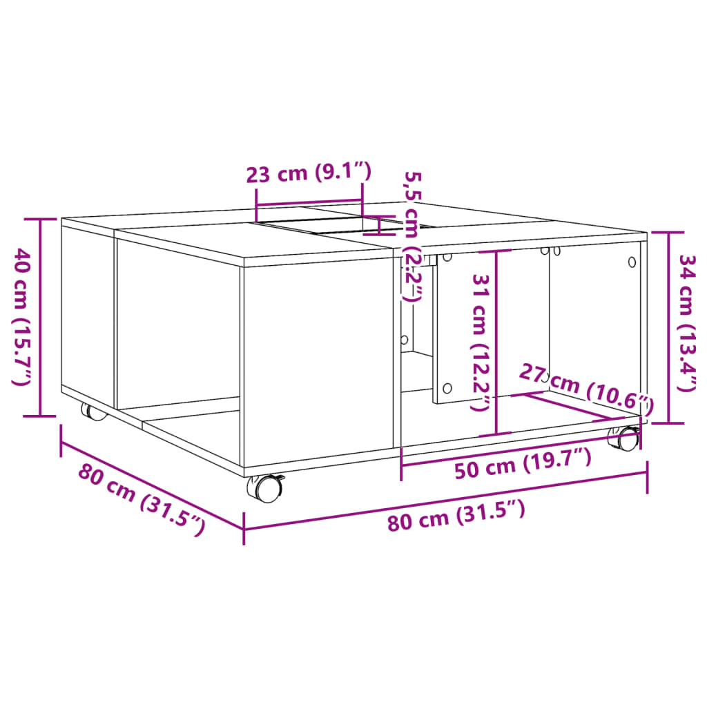 Coffee Table Sonoma Oak 80x80x40 cm Engineered Wood