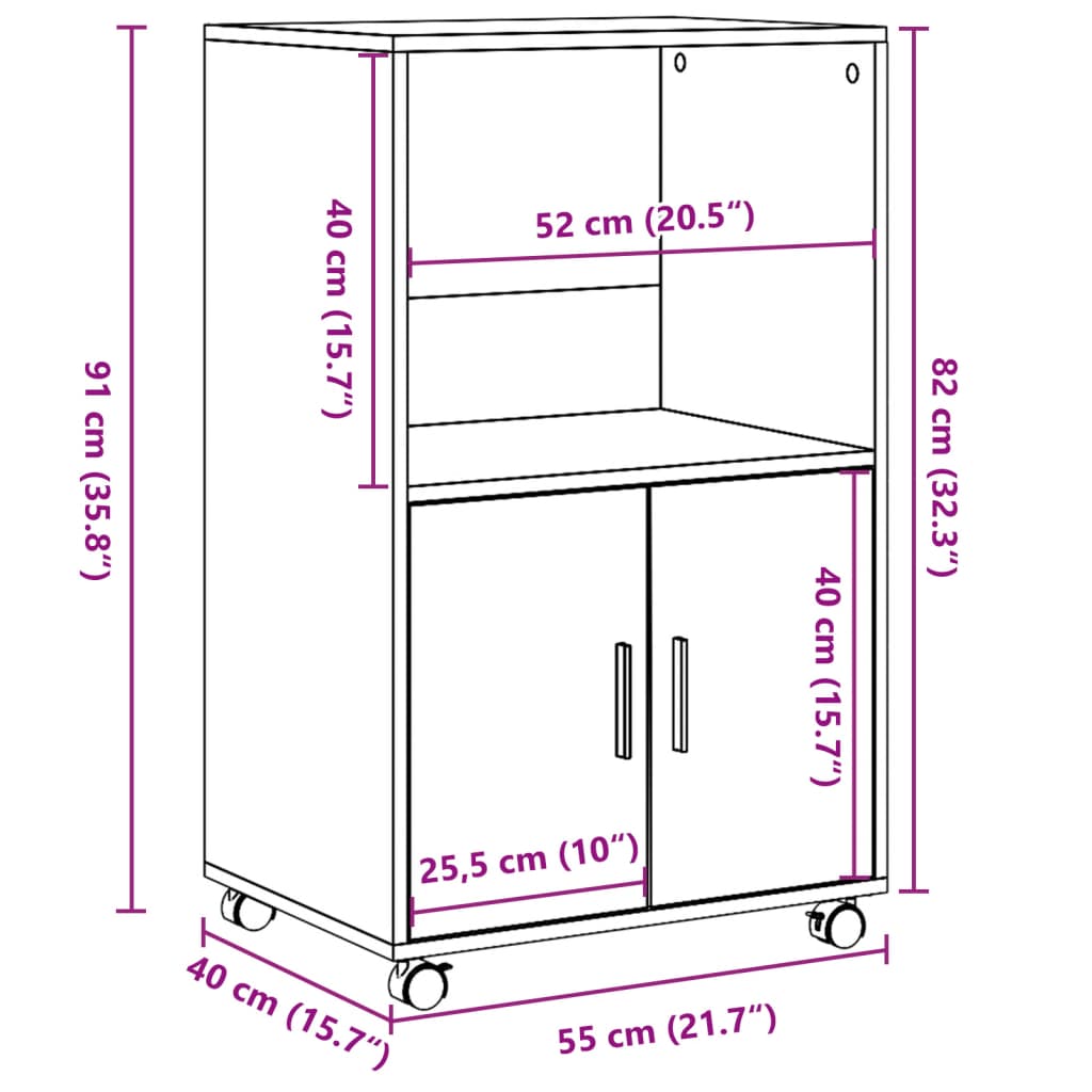 Rolling Cabinet Sonoma Oak 55x40x91 cm Engineered Wood