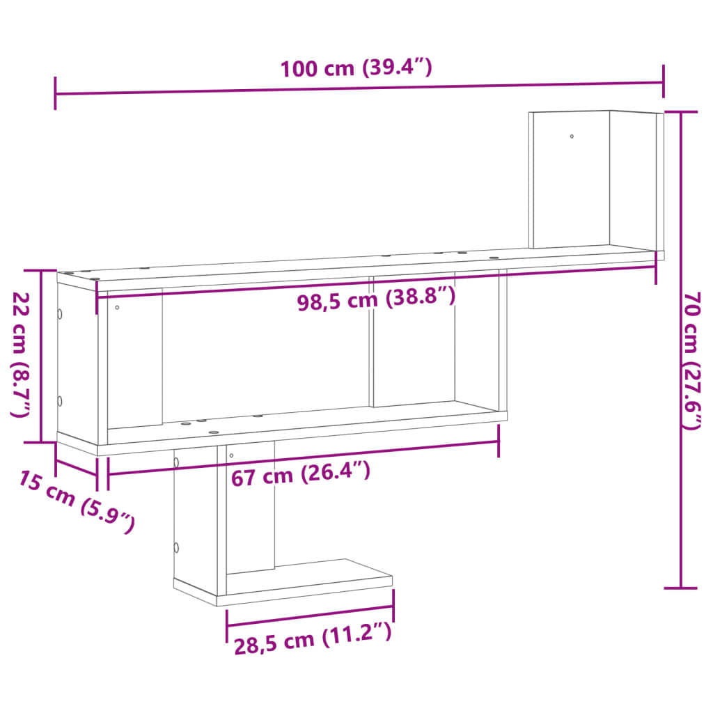 Wall Shelf White 100x15x70 cm Engineered Wood