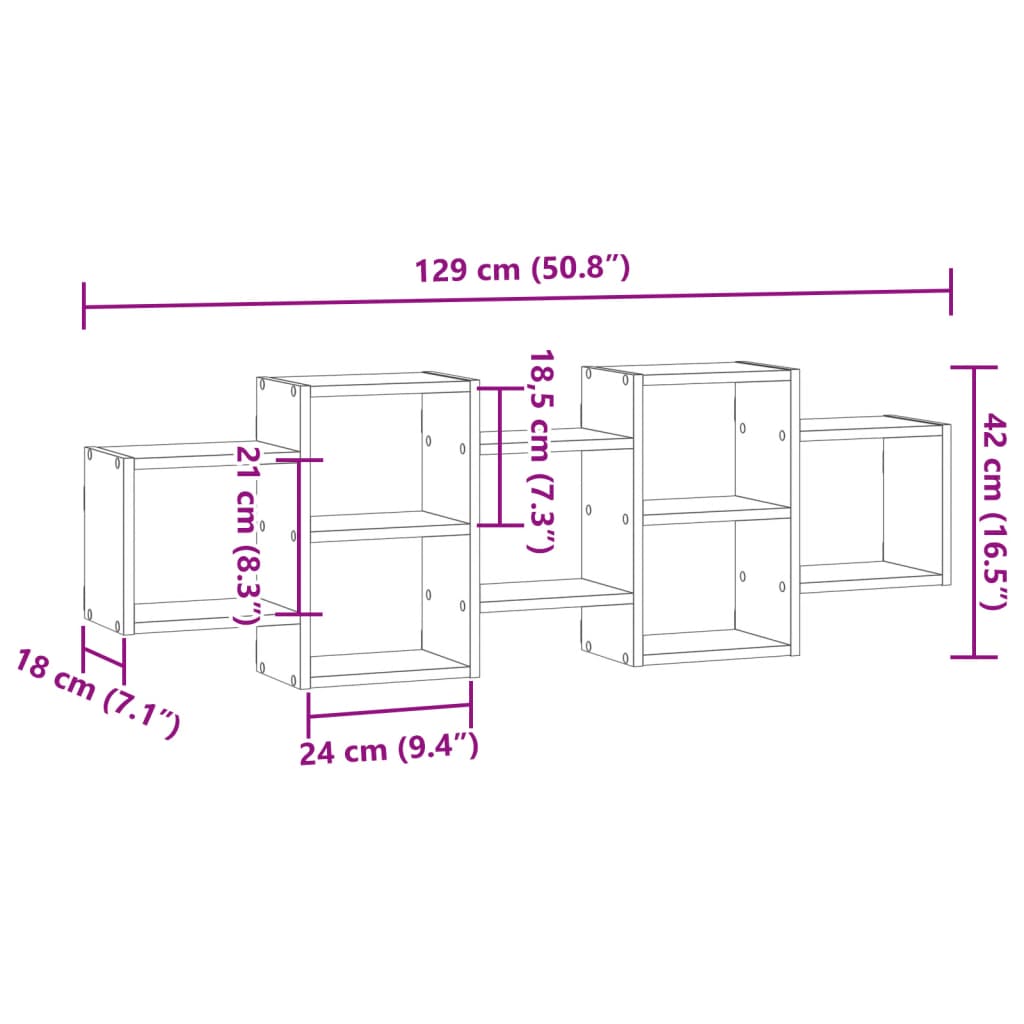 Wall Shelf Grey Sonoma 129x18x42 cm Engineered Wood