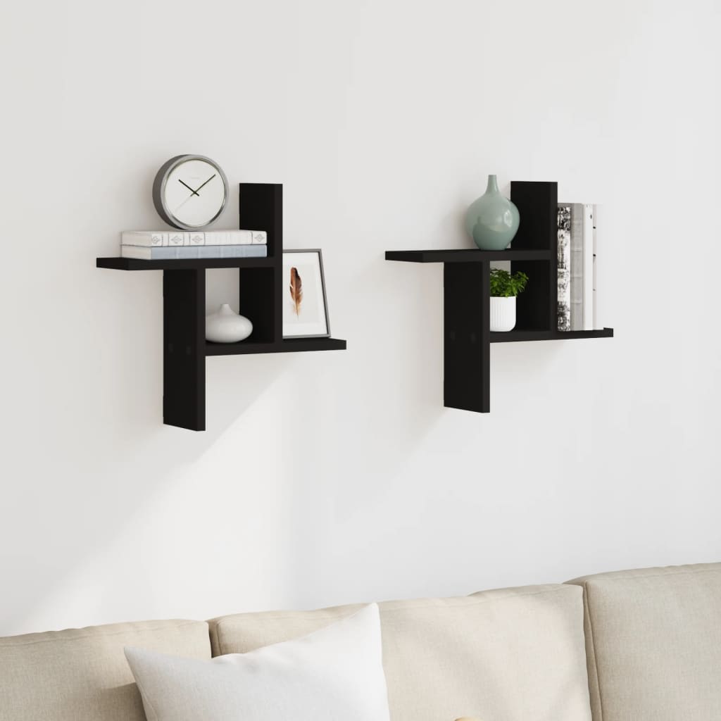 Wall Shelves 2 pcs Black 38x12x38 cm Engineered Wood