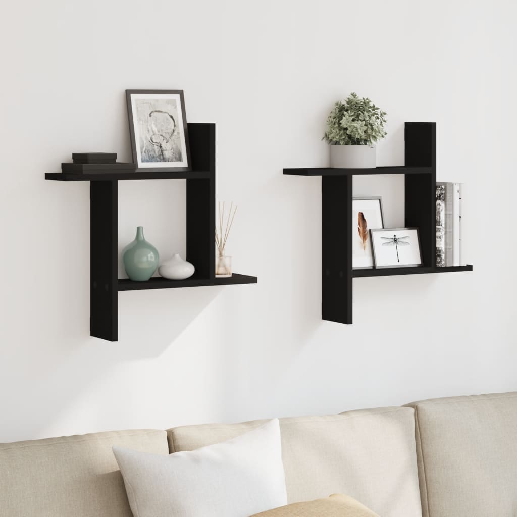 Wall Shelves 2 pcs Black 50x12x50 cm Engineered Wood