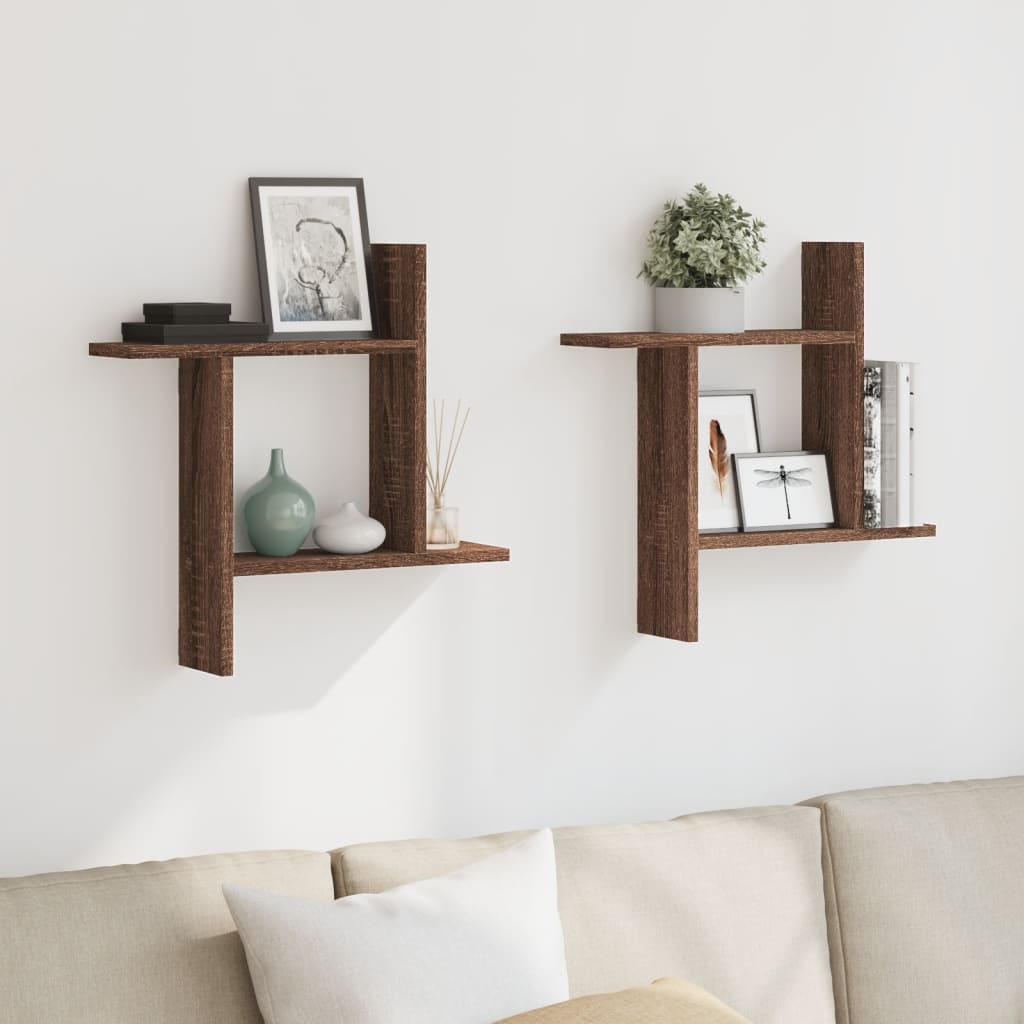 Wall Shelves 2 pcs Brown Oak 50x12x50 cm Engineered Wood