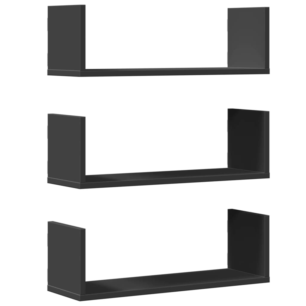 Wall Shelves 3 pcs Black 58x18x18 cm Engineered Wood