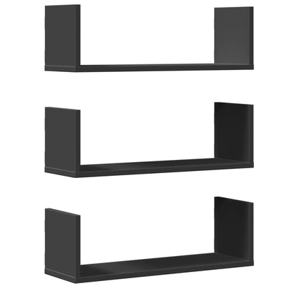 Wall Shelves 3 pcs Black 58x18x18 cm Engineered Wood