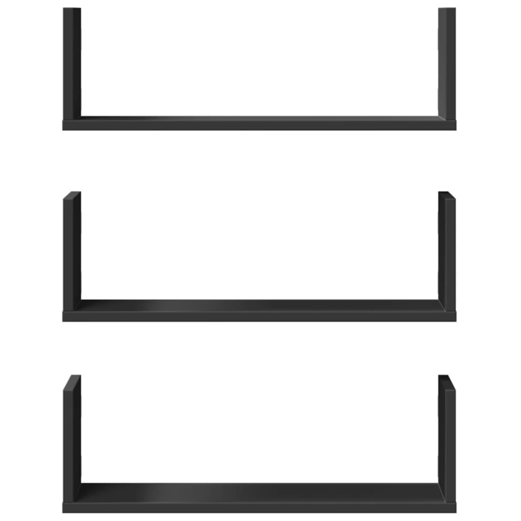 Wall Shelves 3 pcs Black 58x18x18 cm Engineered Wood