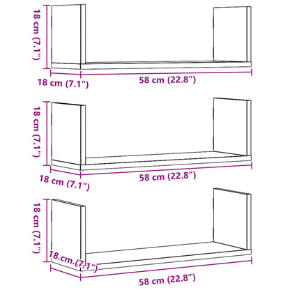 Wall Shelves 3 pcs Black 58x18x18 cm Engineered Wood