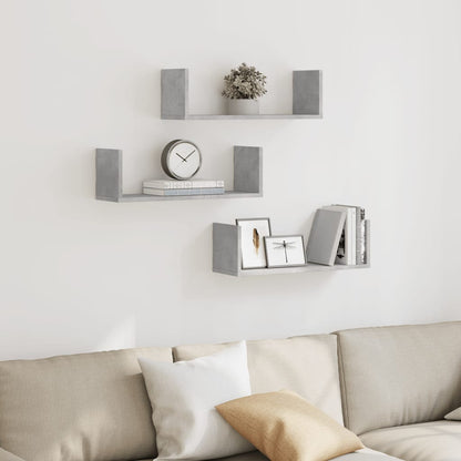 Wall Shelves 3 pcs Concrete Grey 58x18x18 cm Engineered Wood