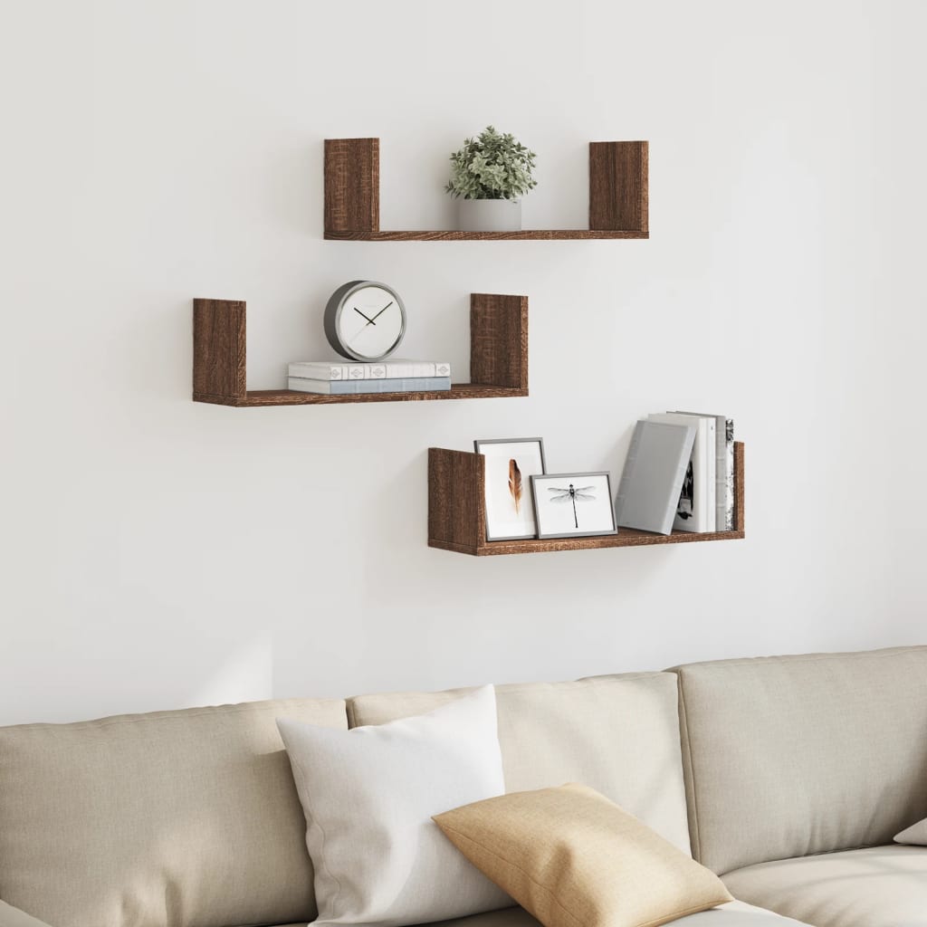 Wall Shelves 3 pcs Brown Oak 58x18x18 cm Engineered Wood