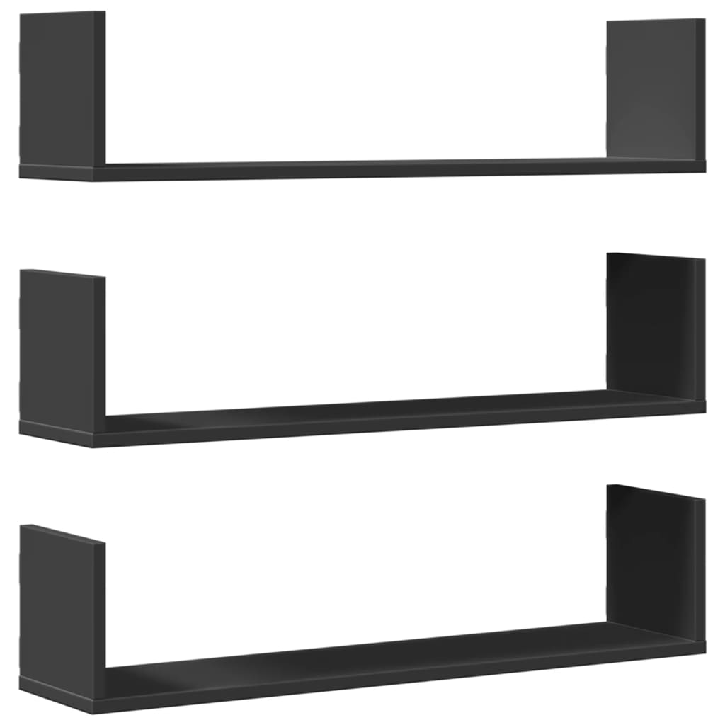 Wall Shelves 3 pcs Black 80x18x18 cm Engineered Wood