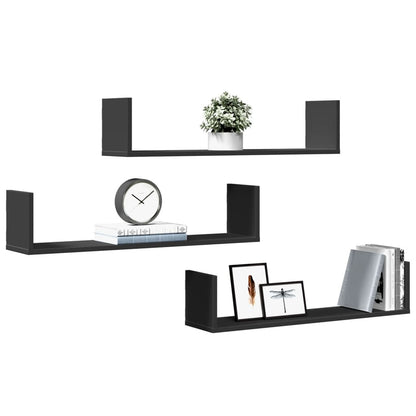 Wall Shelves 3 pcs Black 80x18x18 cm Engineered Wood