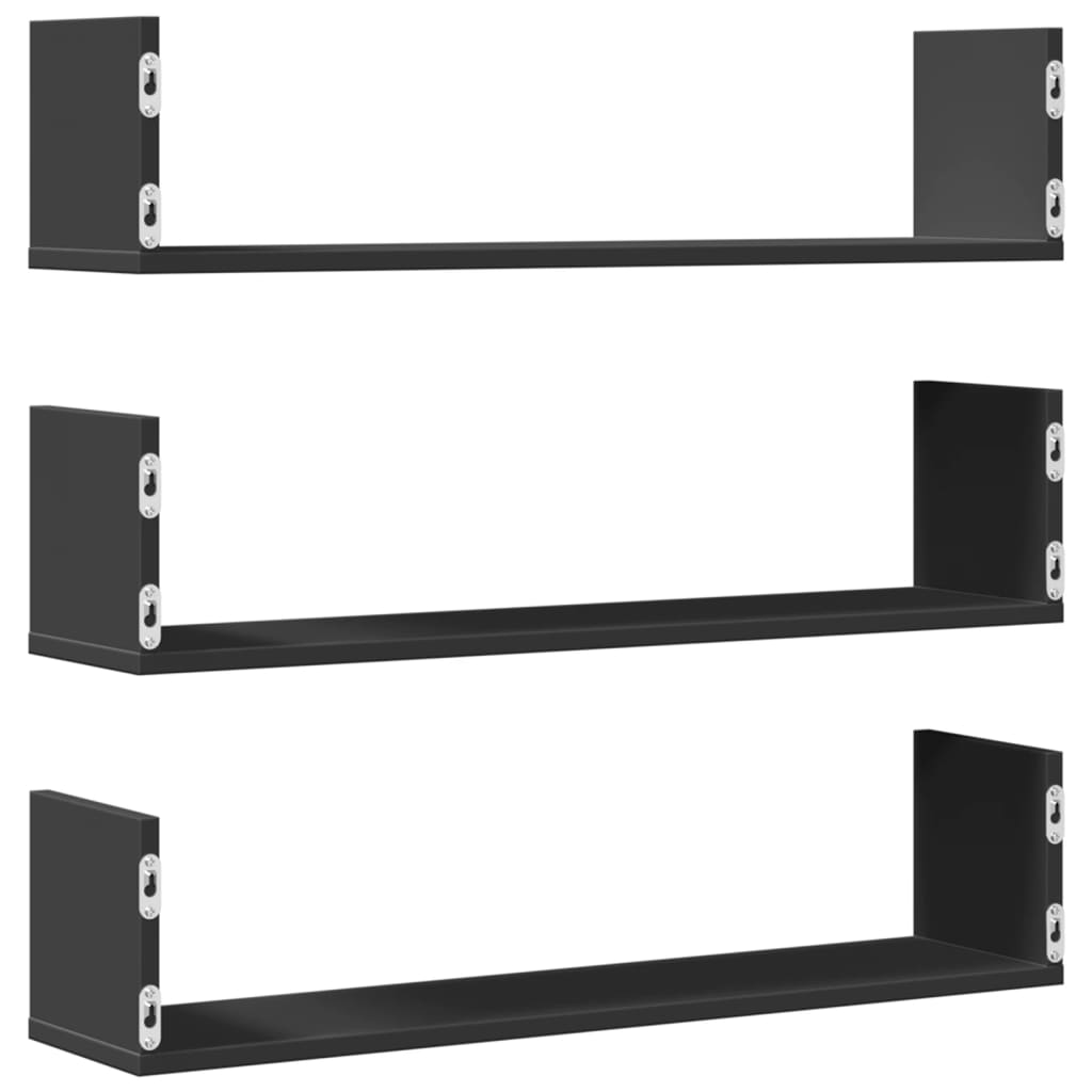 Wall Shelves 3 pcs Black 80x18x18 cm Engineered Wood