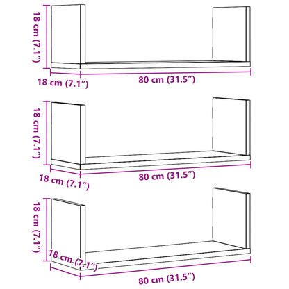 Wall Shelves 3 pcs Black 80x18x18 cm Engineered Wood