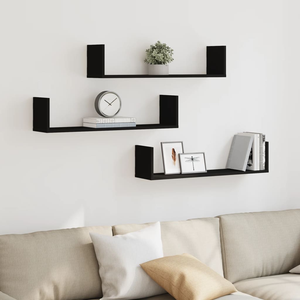 Wall Shelves 3 pcs Black 80x18x18 cm Engineered Wood