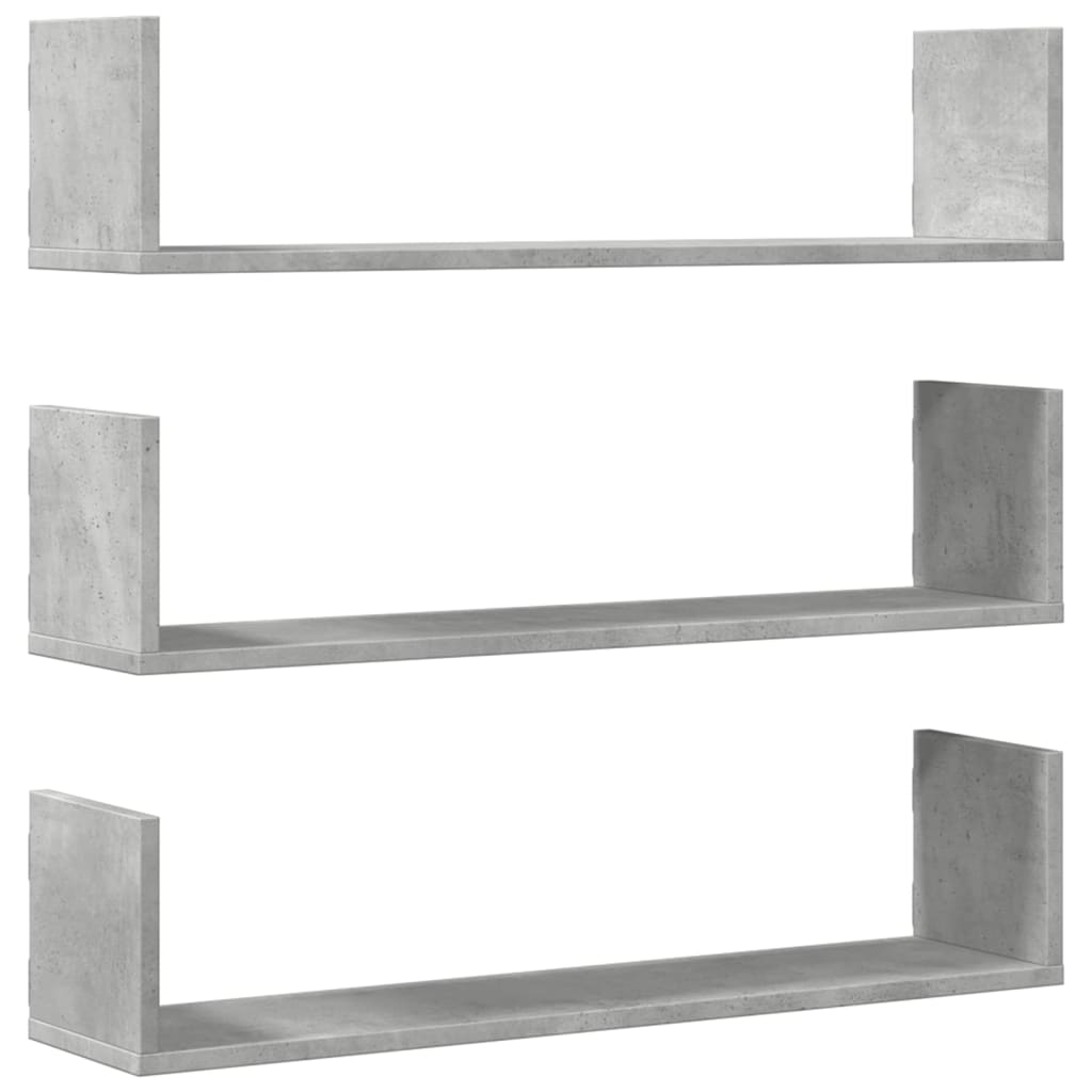 Wall Shelves 3 pcs Concrete Grey 80x18x18 cm Engineered Wood