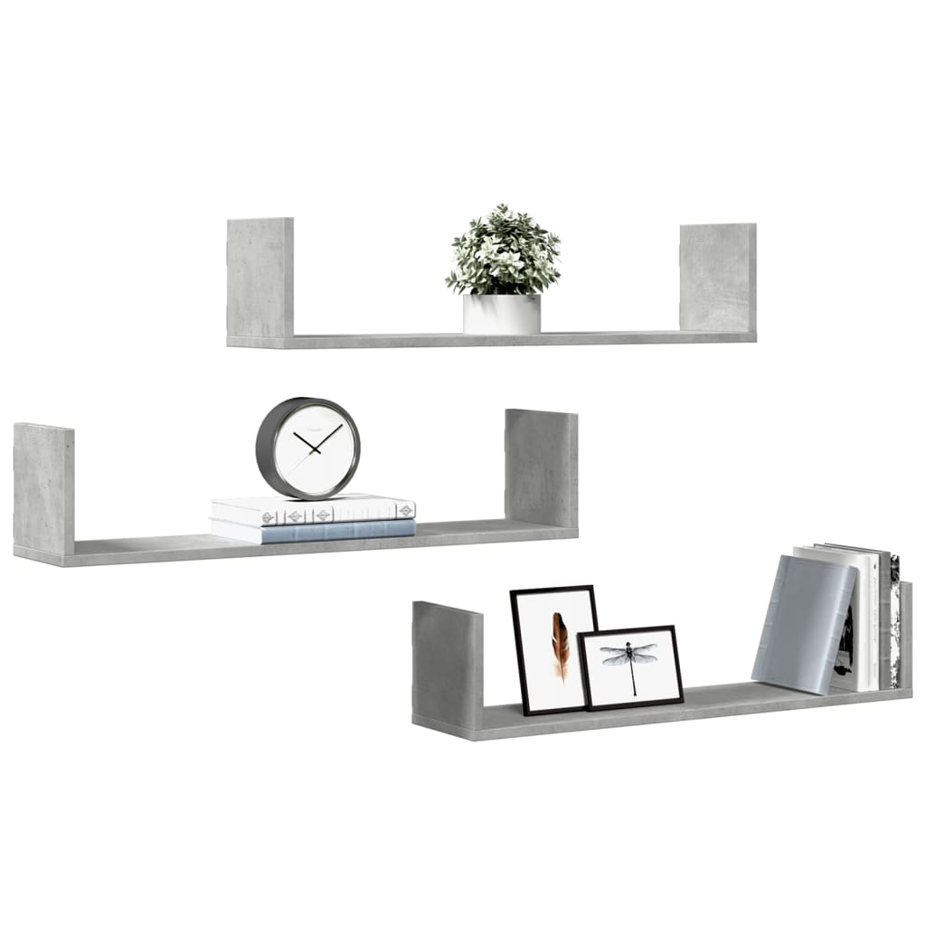 Wall Shelves 3 pcs Concrete Grey 80x18x18 cm Engineered Wood