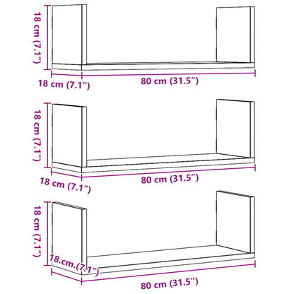 Wall Shelves 3 pcs Concrete Grey 80x18x18 cm Engineered Wood