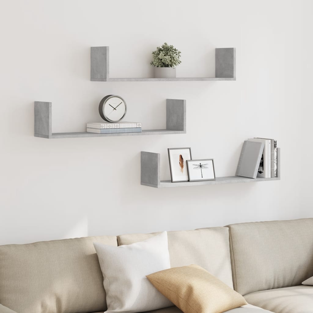 Wall Shelves 3 pcs Concrete Grey 80x18x18 cm Engineered Wood