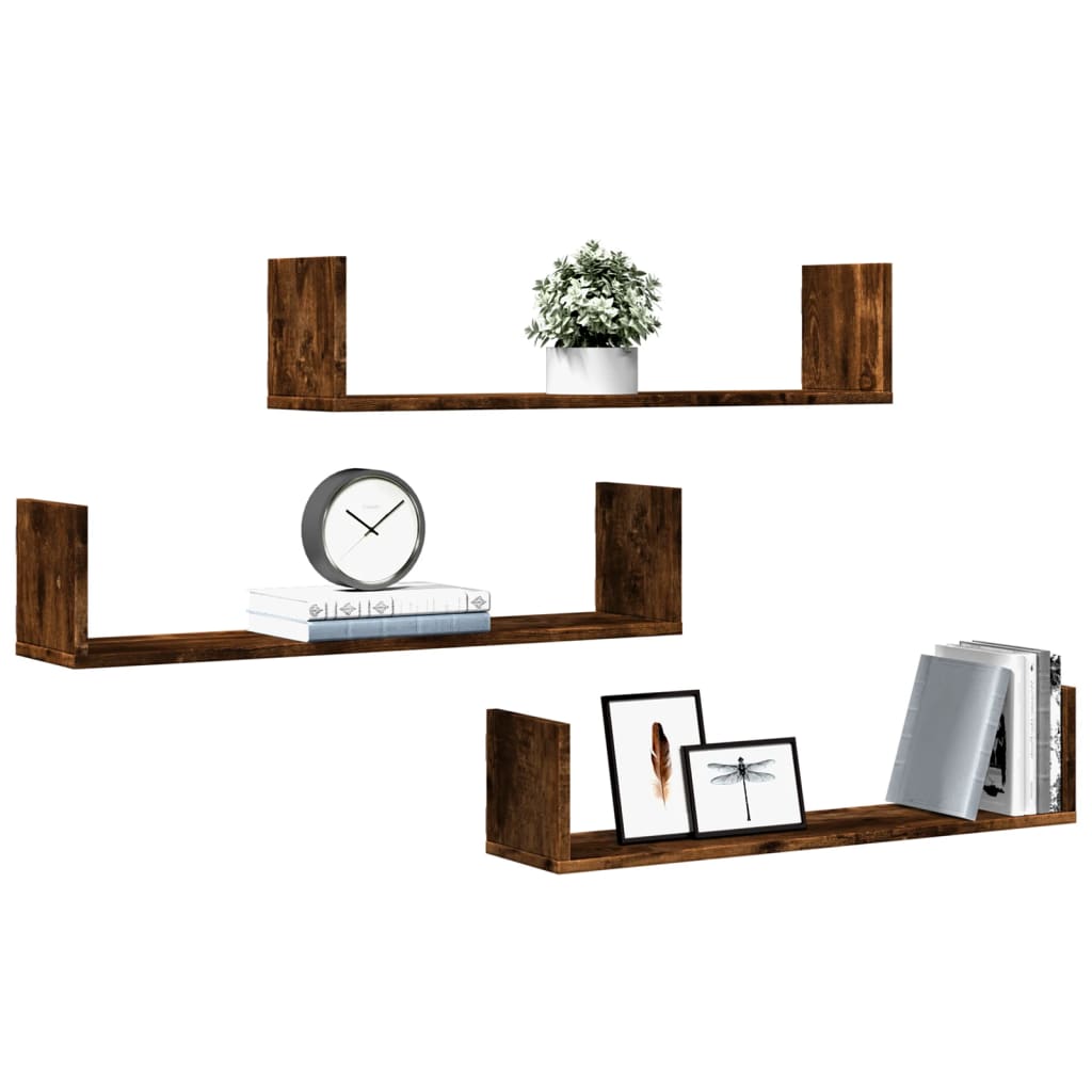 Wall Shelves 3 pcs Smoked Oak 80x18x18 cm Engineered Wood