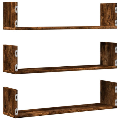 Wall Shelves 3 pcs Smoked Oak 80x18x18 cm Engineered Wood